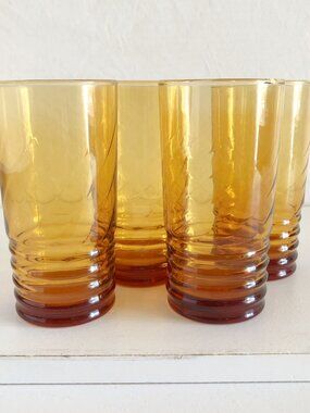 Vintage 70s Libbey Amber Drinking Glasses